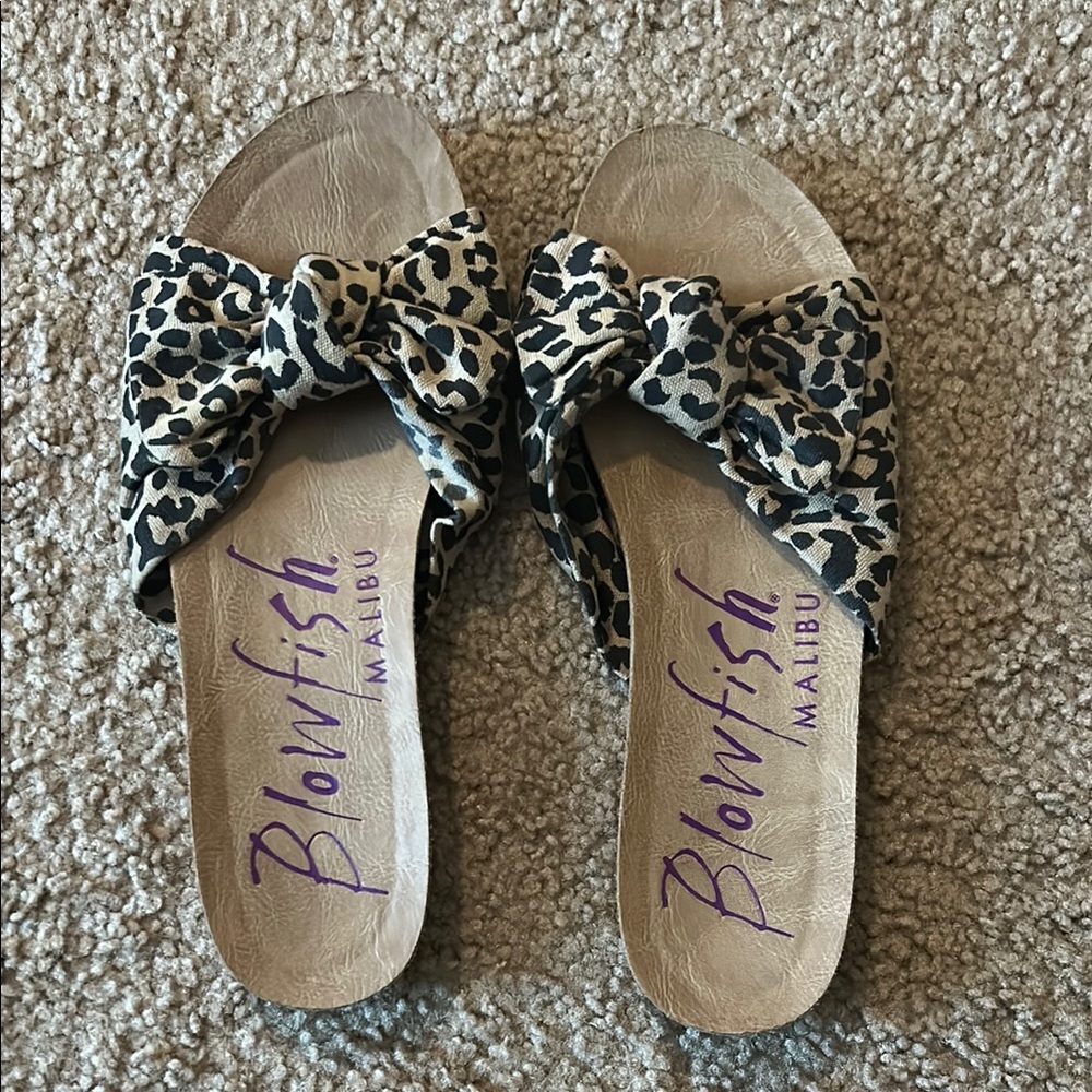 Blowfish Black and Cream Slide Sandals with Knotted Straps